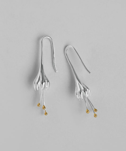 Two-Tone Flower Hook Earrings [925 Silver]