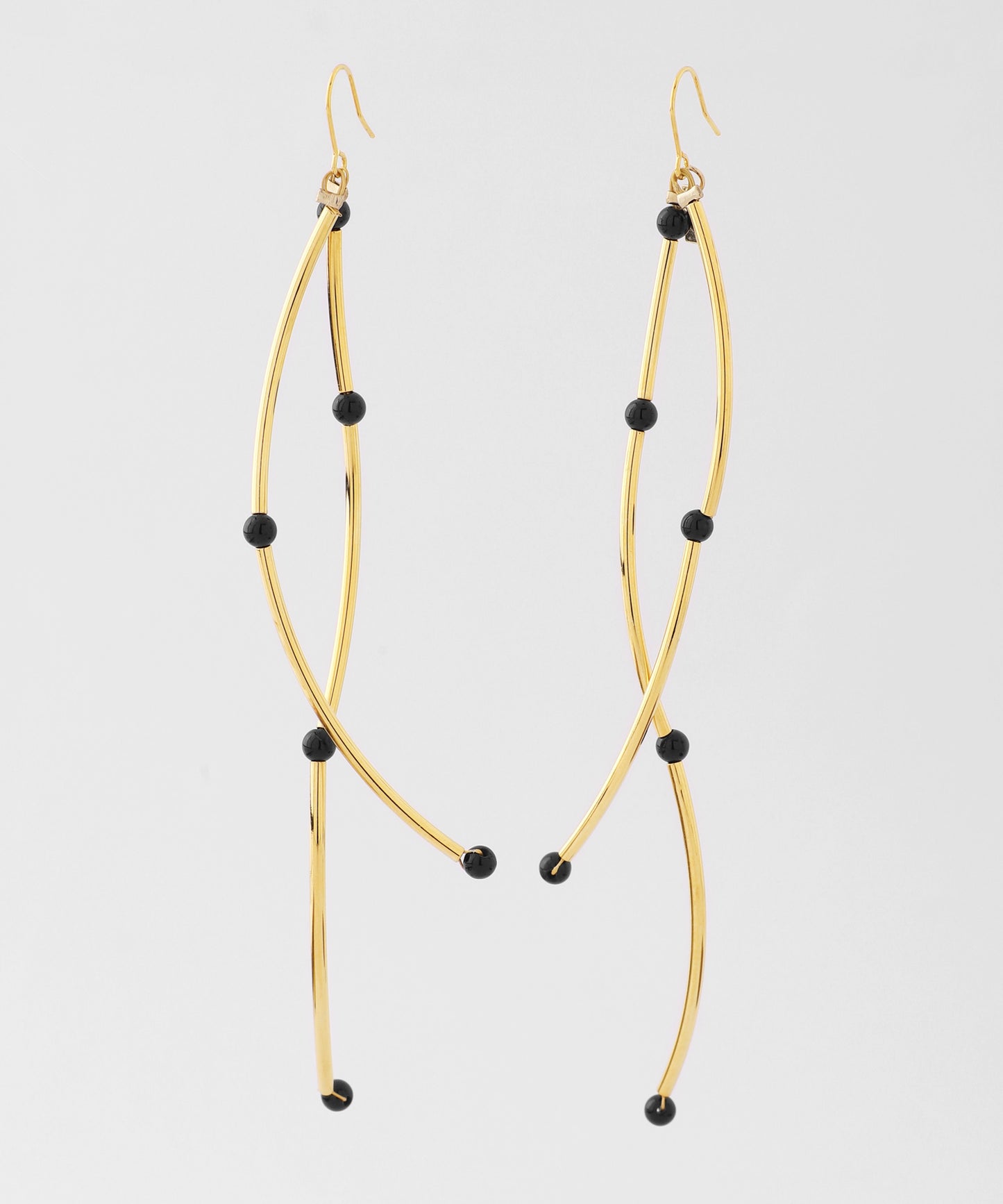 Gemstone × Curved Long Hook Earrings