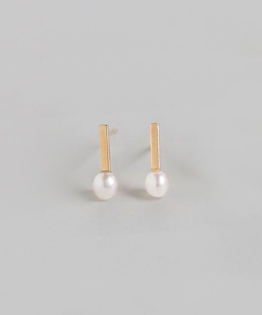 Pearl & Metal Bar Earrings [K10]