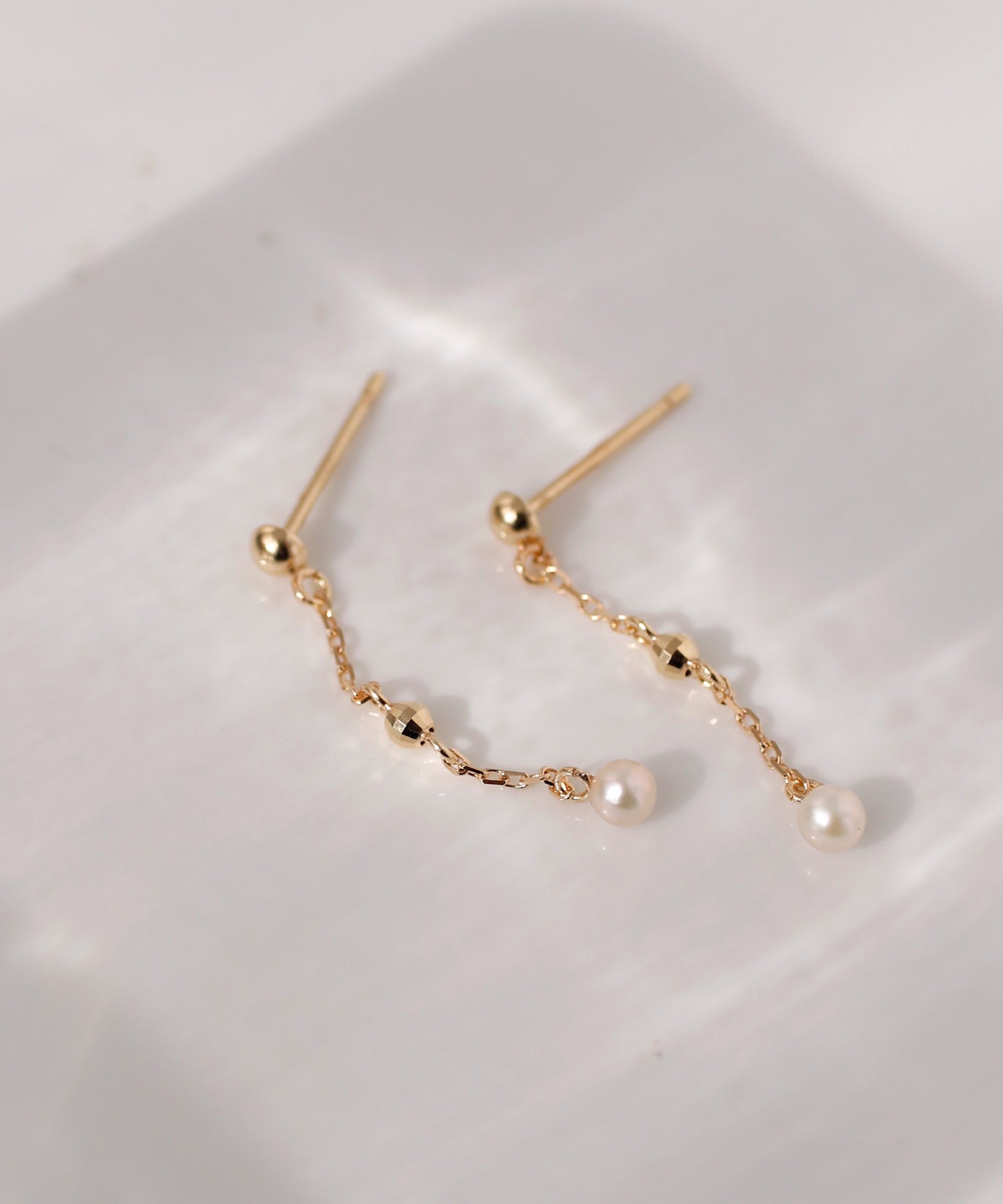 Freshwater Pearl Chain Earrings[10K]