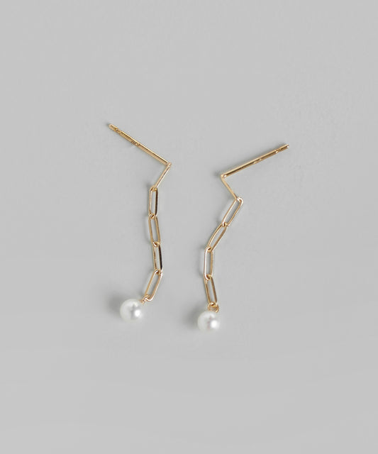 [Eligible for Gift] Freshwater Pearl × Chain Earrings [10K]