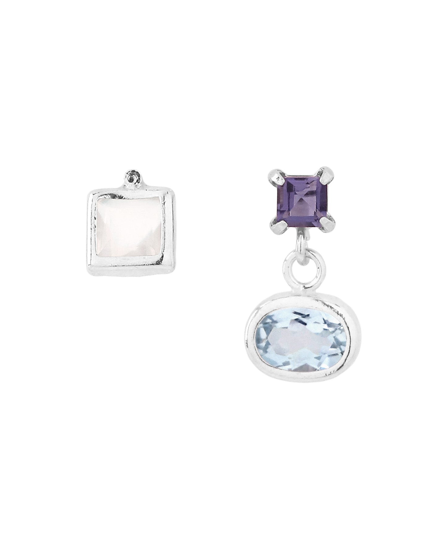 Gemstone Asymmetric Earrings [925 Silver]