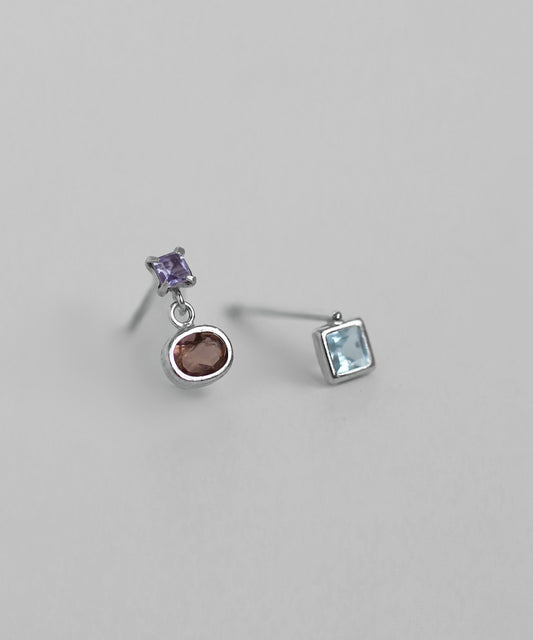 Gemstone Asymmetric Earrings [925 Silver]
