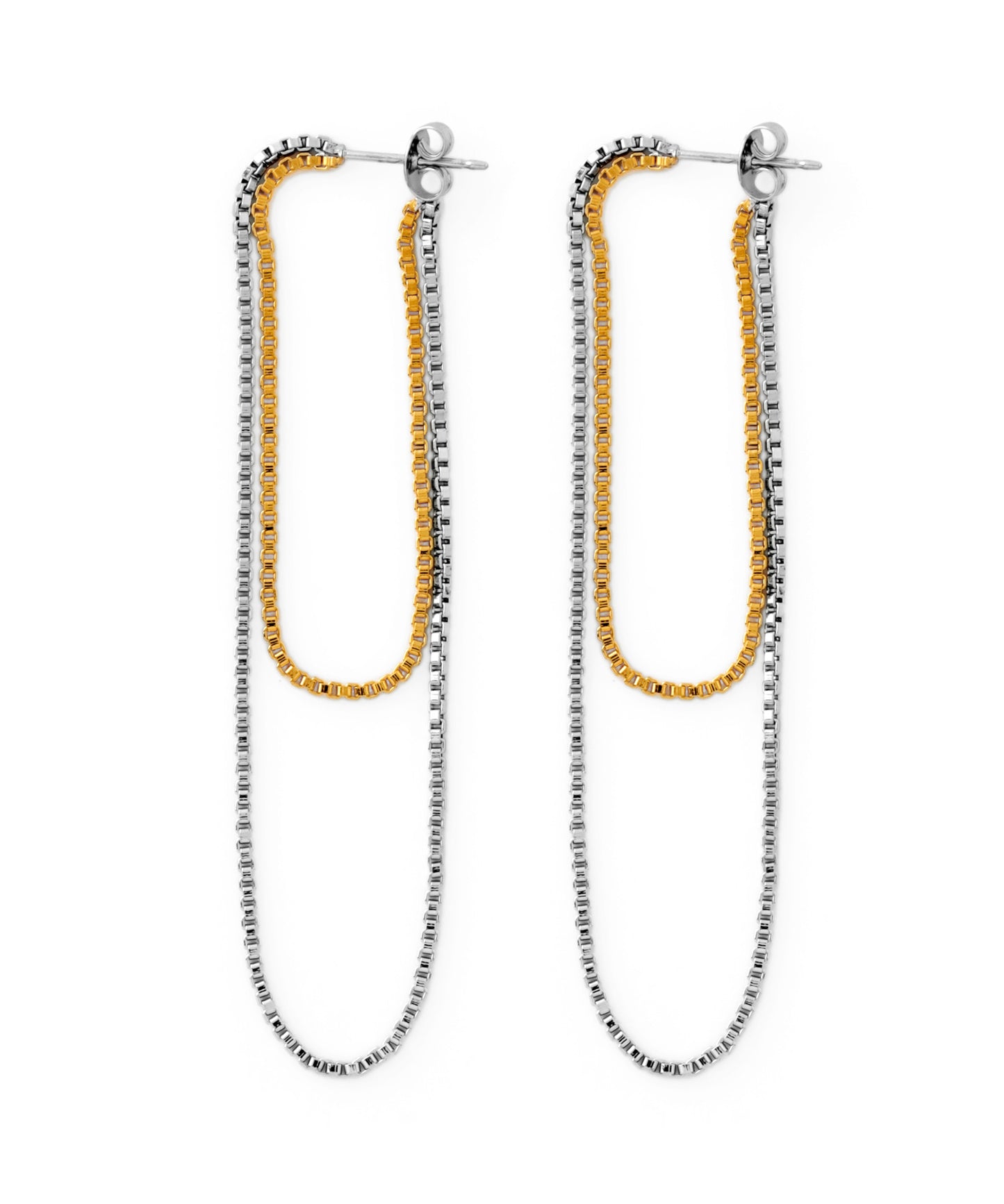 Two-Tone Chain Back Catch Earrings [Stainless Steel] [UMU]