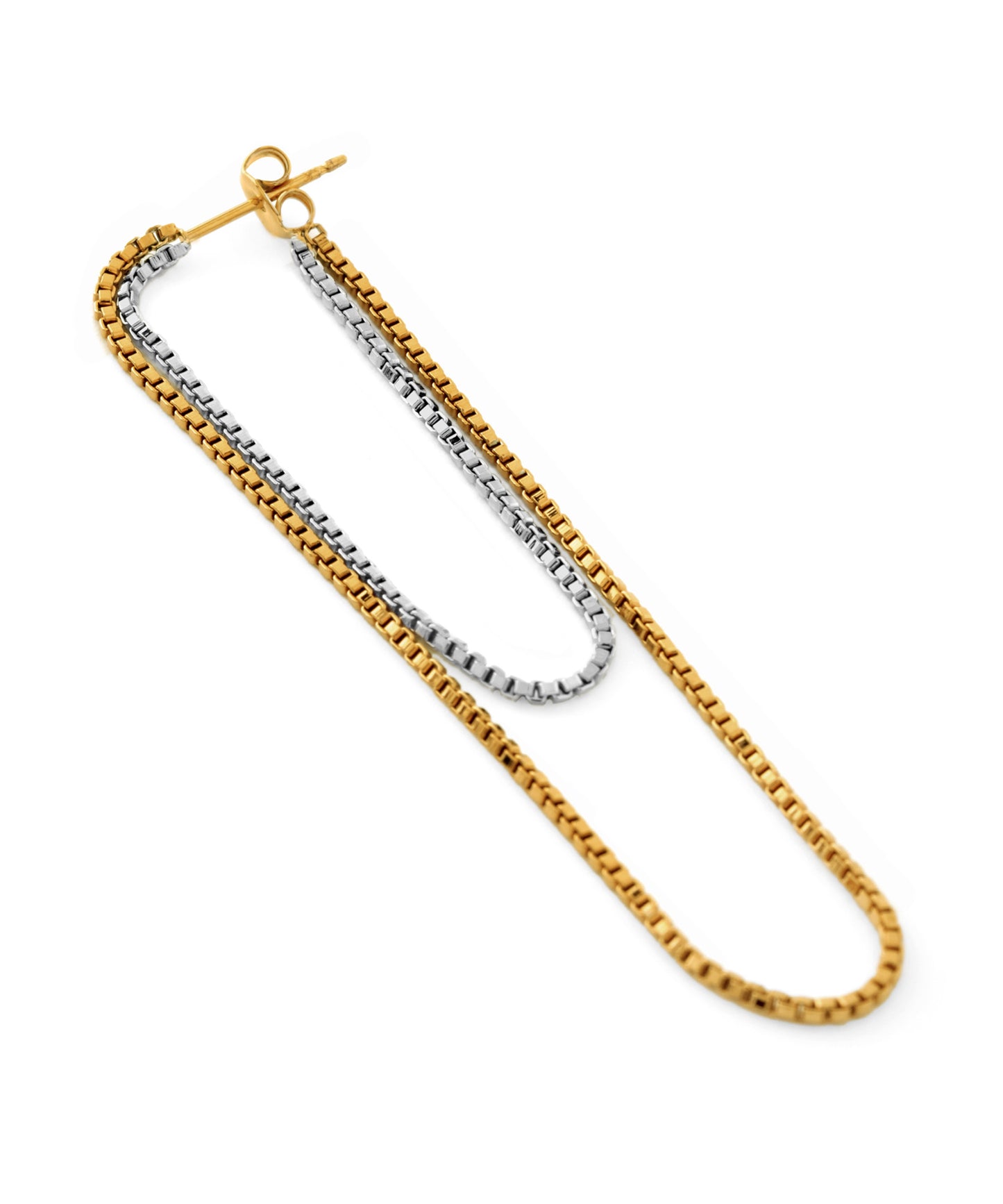 Two-Tone Chain Back Catch Earrings [Stainless Steel] [UMU]