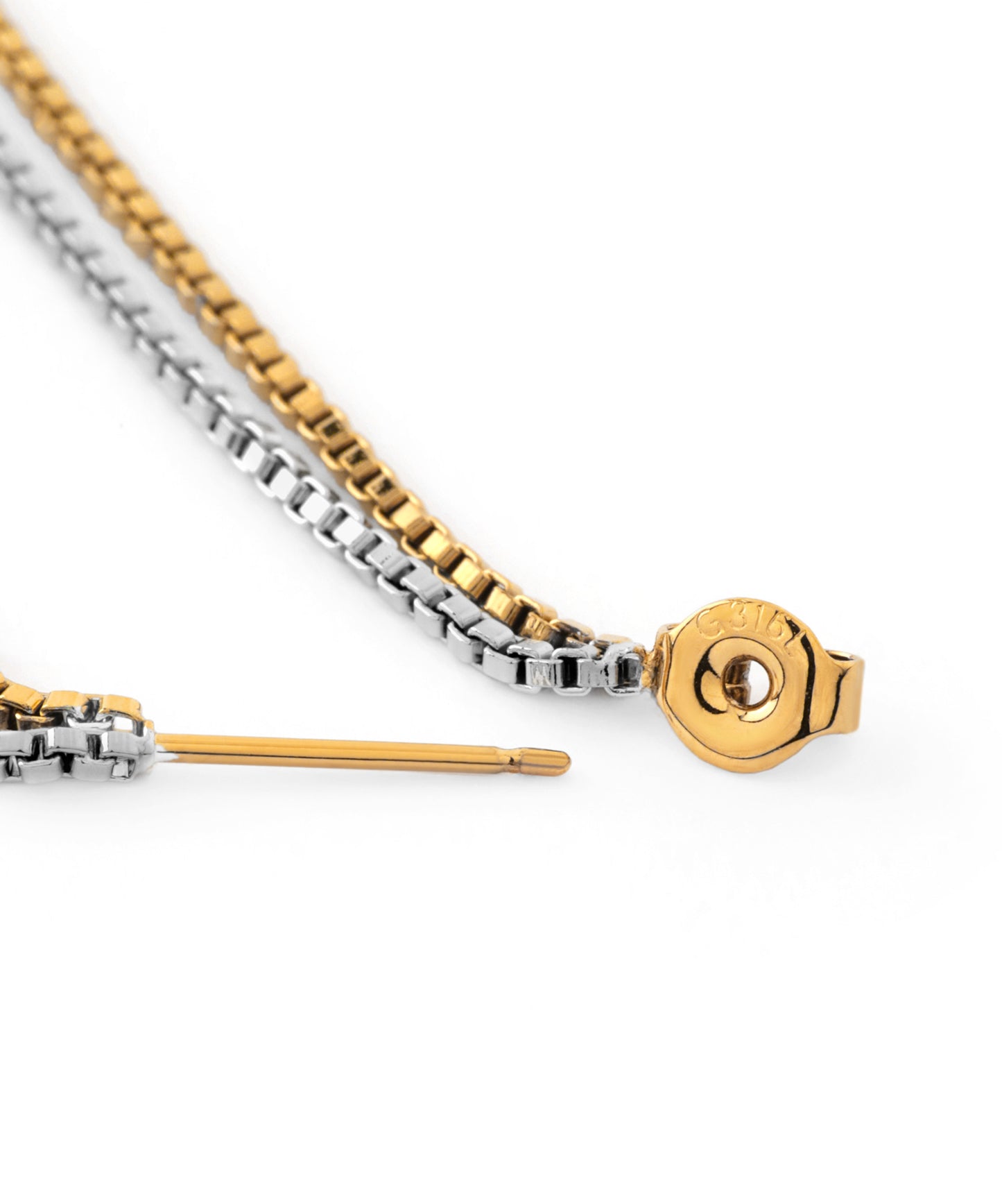 Two-Tone Chain Back Catch Earrings [Stainless Steel] [UMU]