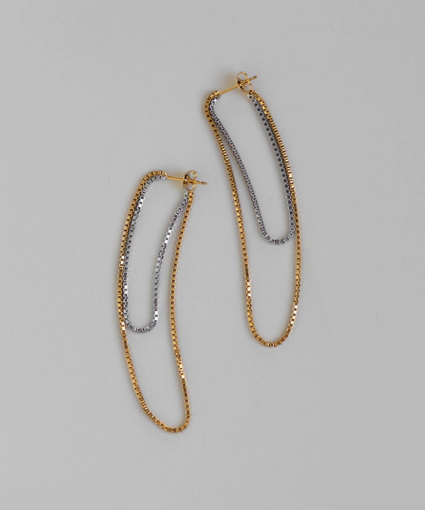 Two-Tone Chain Back Catch Earrings [Stainless Steel] [UMU]