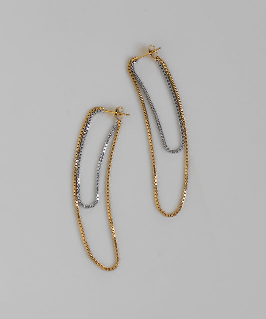 Two-Tone Chain Back Catch Earrings [Stainless Steel] [UMU]