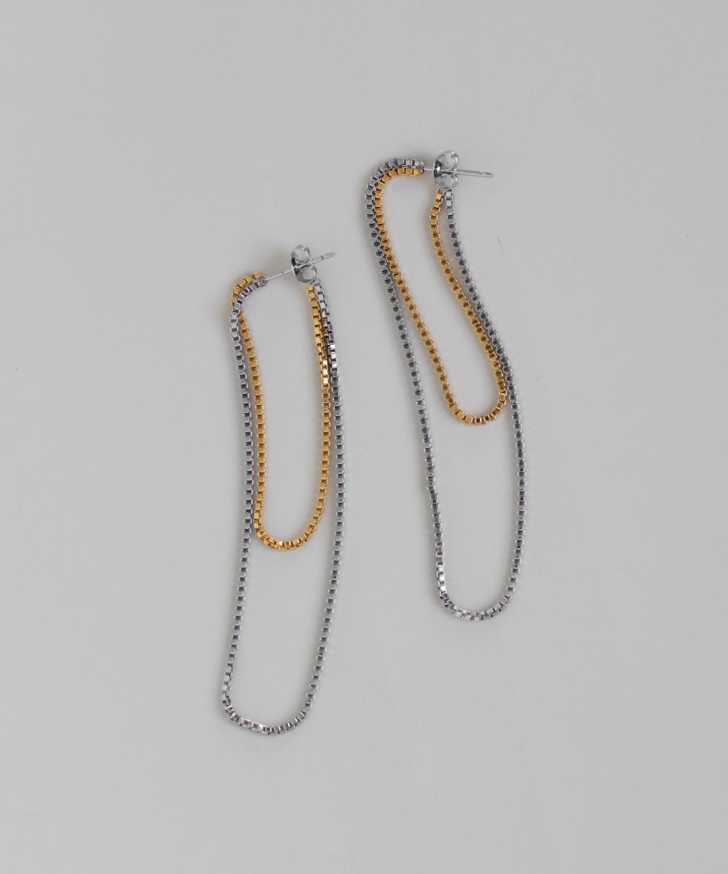 Two-Tone Chain Back Catch Earrings [Stainless Steel] [UMU]