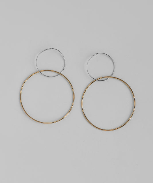 Two-Tone 2-Way Hoop Earrings [Stainless Steel] [UMU]