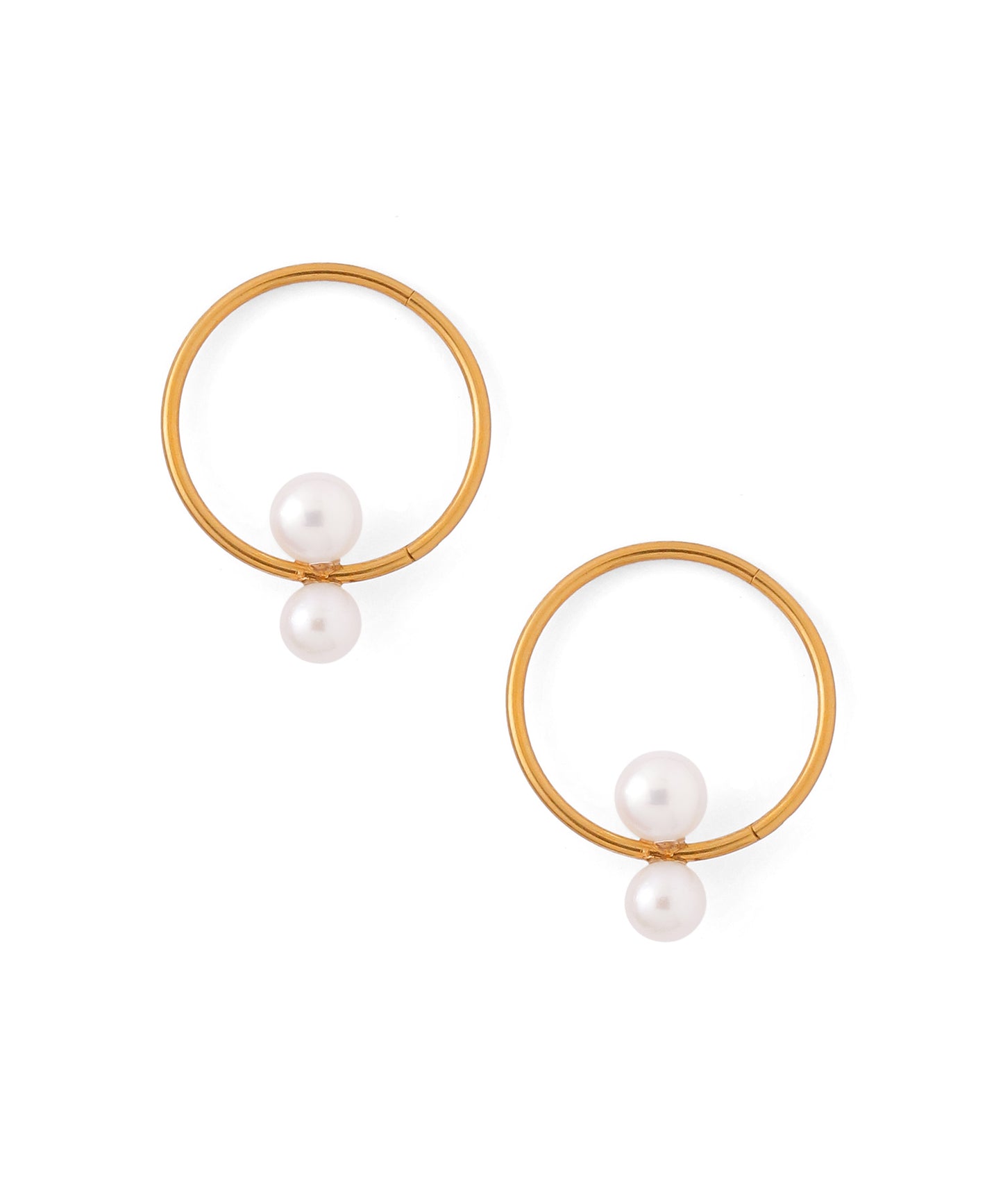 Double Pearl Hoop Earrings [Stainless Steel] [UMU]