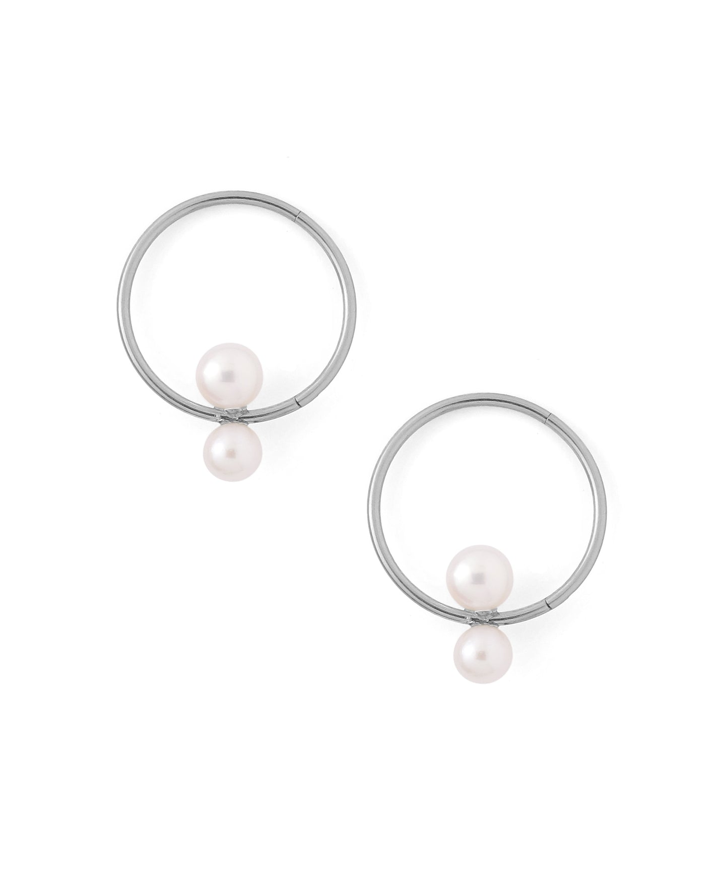Double Pearl Hoop Earrings [Stainless Steel] [UMU]