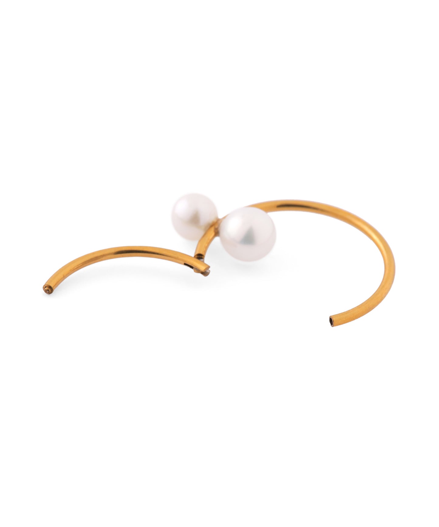 Double Pearl Hoop Earrings [Stainless Steel] [UMU]