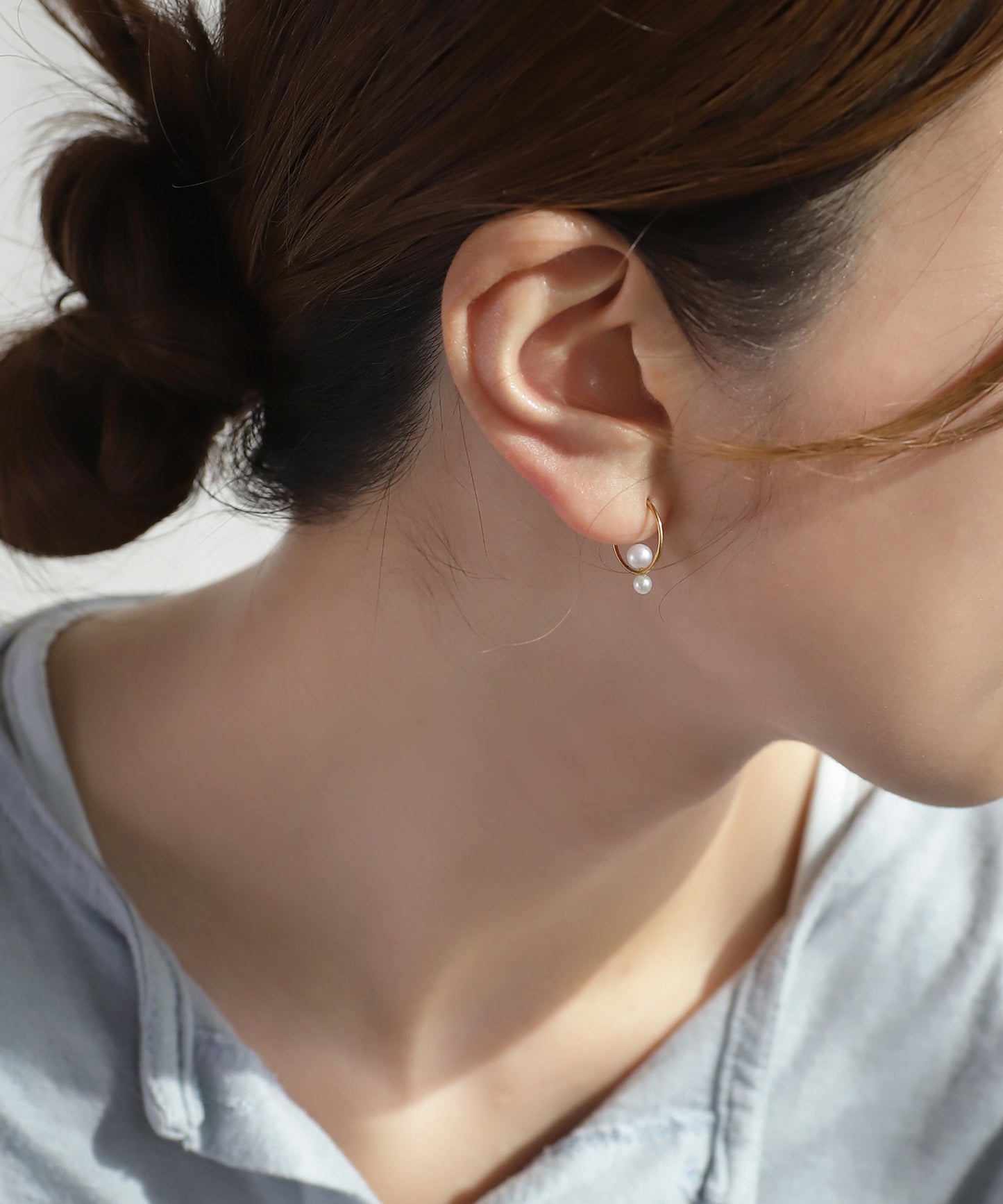 Double Pearl Hoop Earrings [Stainless Steel] [UMU]
