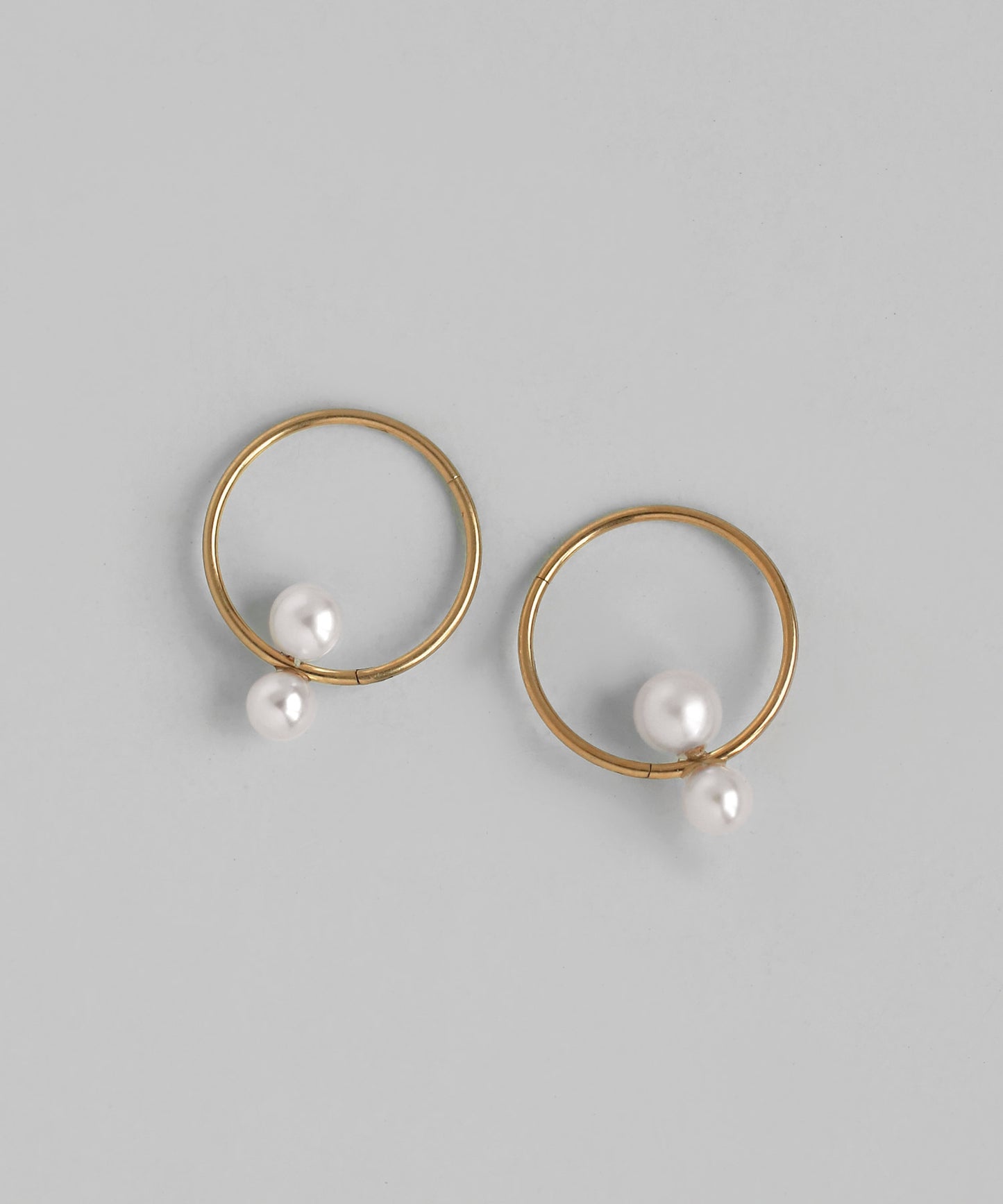 Double Pearl Hoop Earrings [Stainless Steel] [UMU]