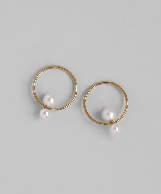Double Pearl Hoop Earrings [Stainless Steel] [UMU]
