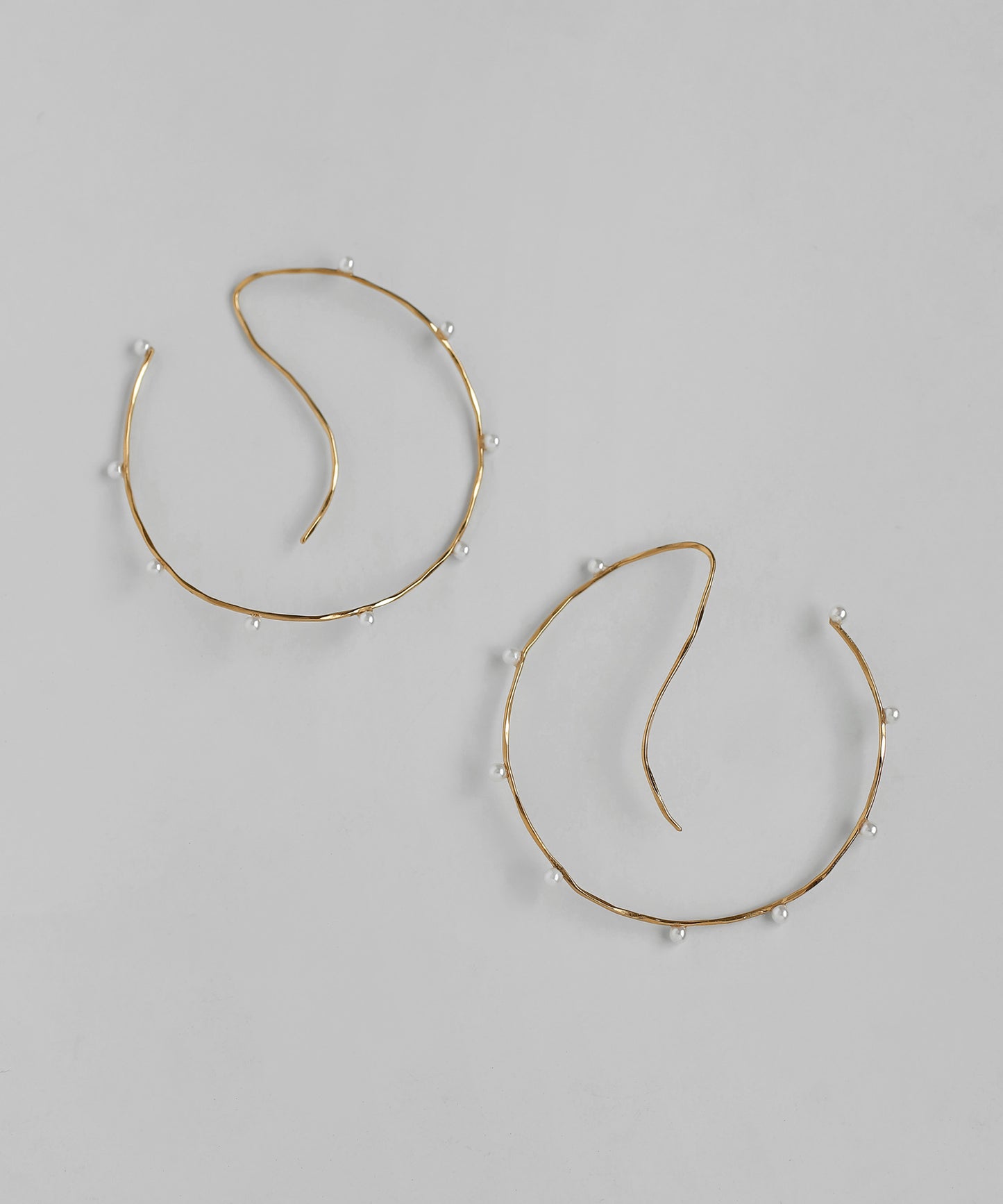 Pearl Line Hook Hoop Earrings [Stainless Steel]