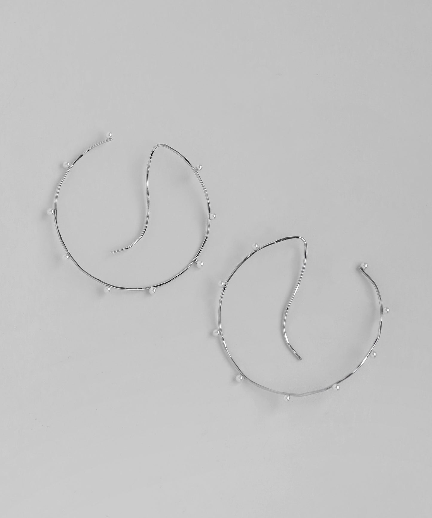 Pearl Line Hook Hoop Earrings [Stainless Steel]