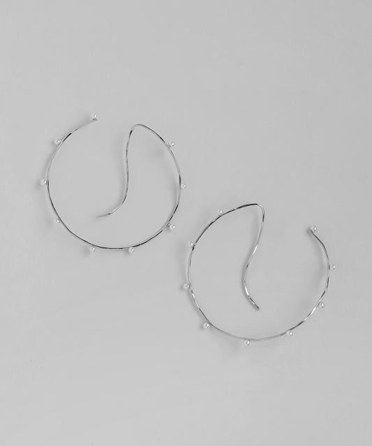 Pearl Line Hook Hoop Earrings [Stainless Steel]