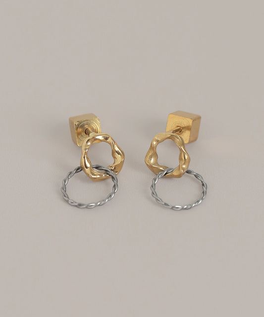 Two-Tone Circle Earrings [Surgical Stainless Steel] [UMU]