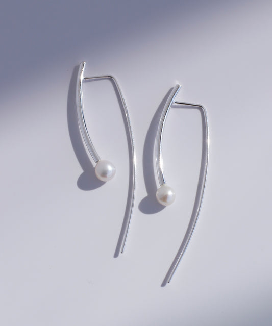 Pearl x Bar Earrings [Stainless Steel]