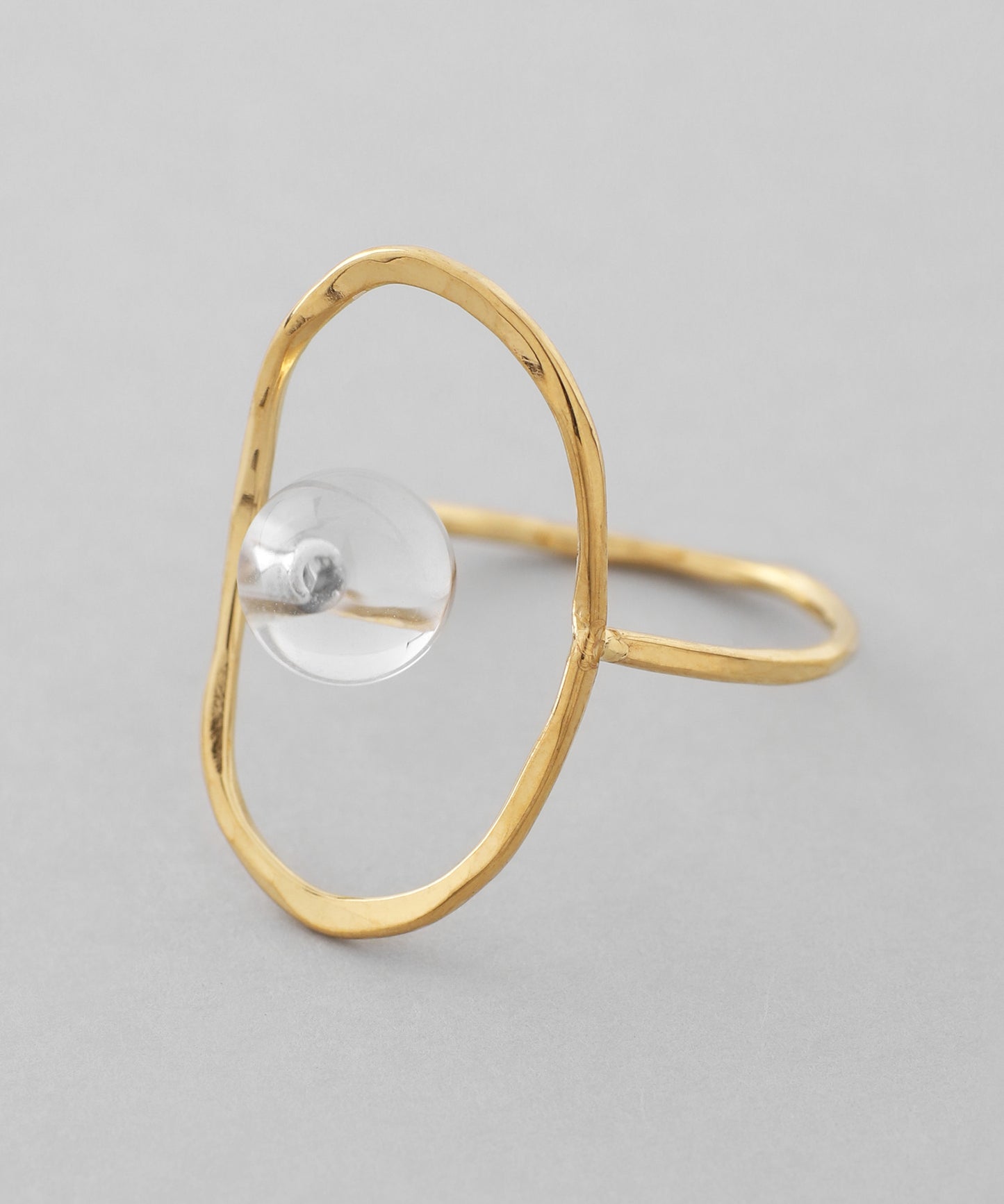 【Stainless Seel IP】Crystal × Oval Frame Ring