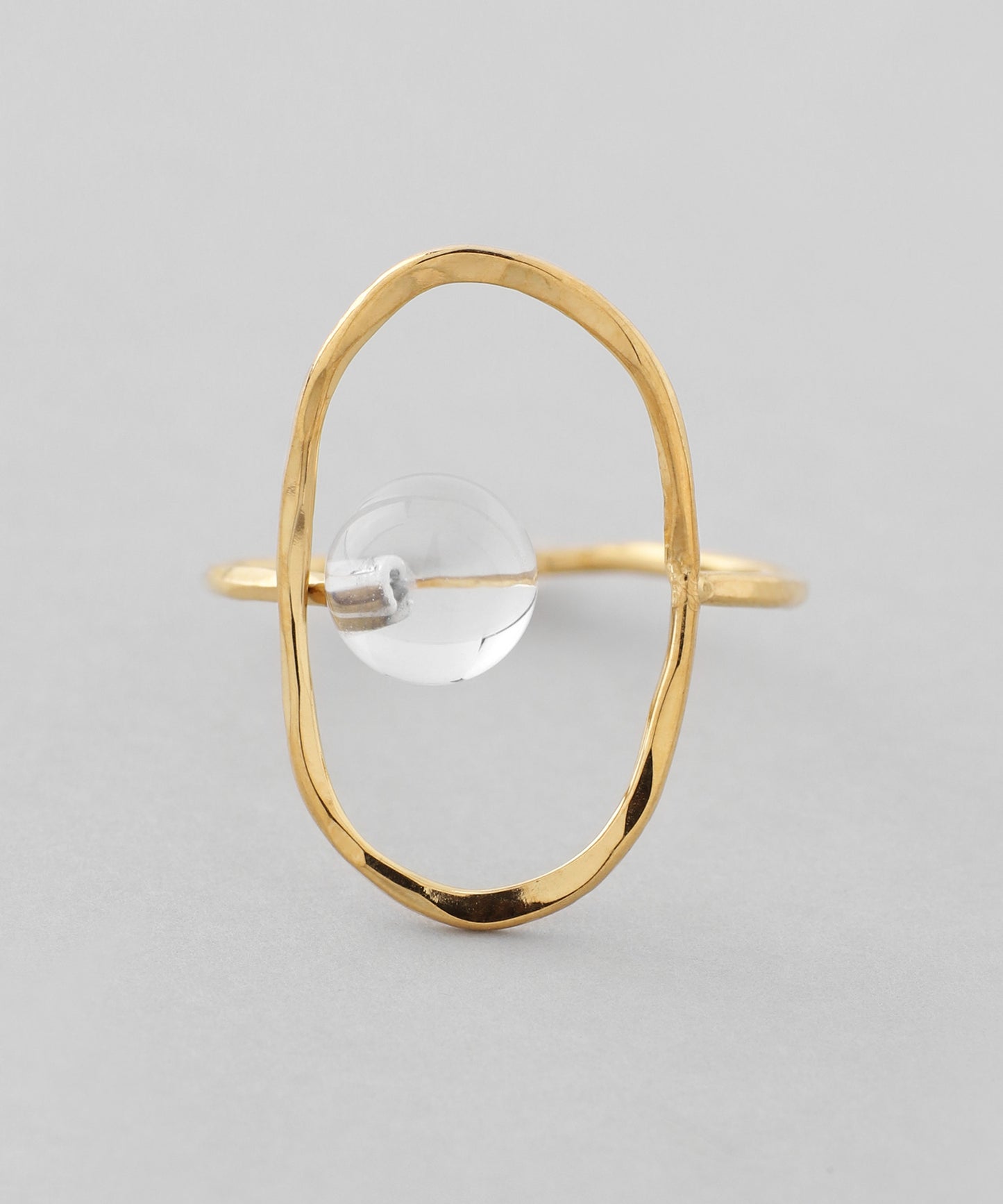 【Stainless Seel IP】Crystal × Oval Frame Ring