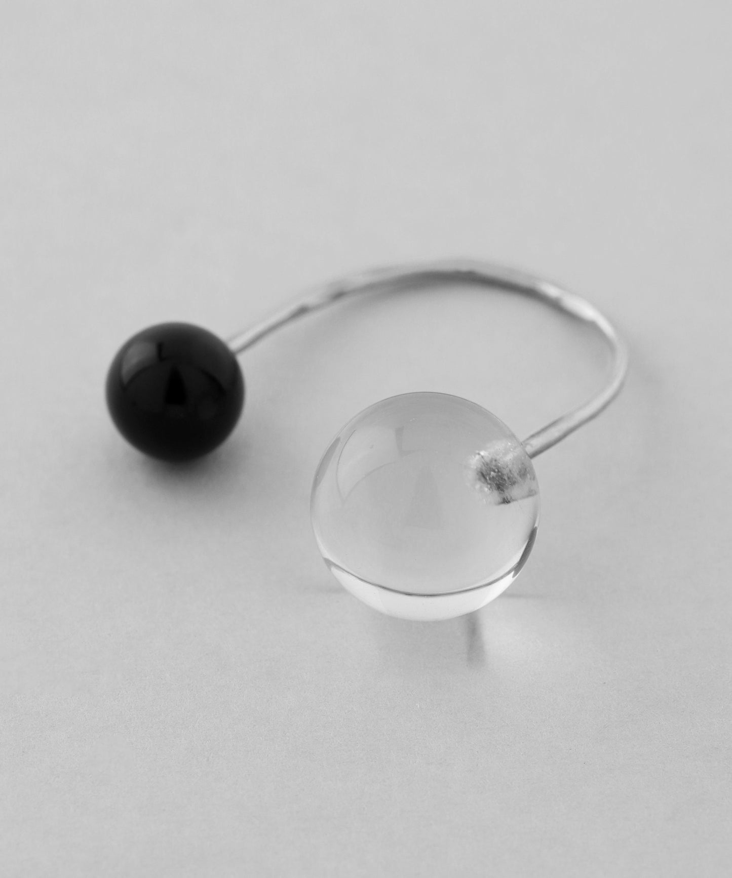 【Stainless Seel IP】Onyx × Crystal Fork Ring
