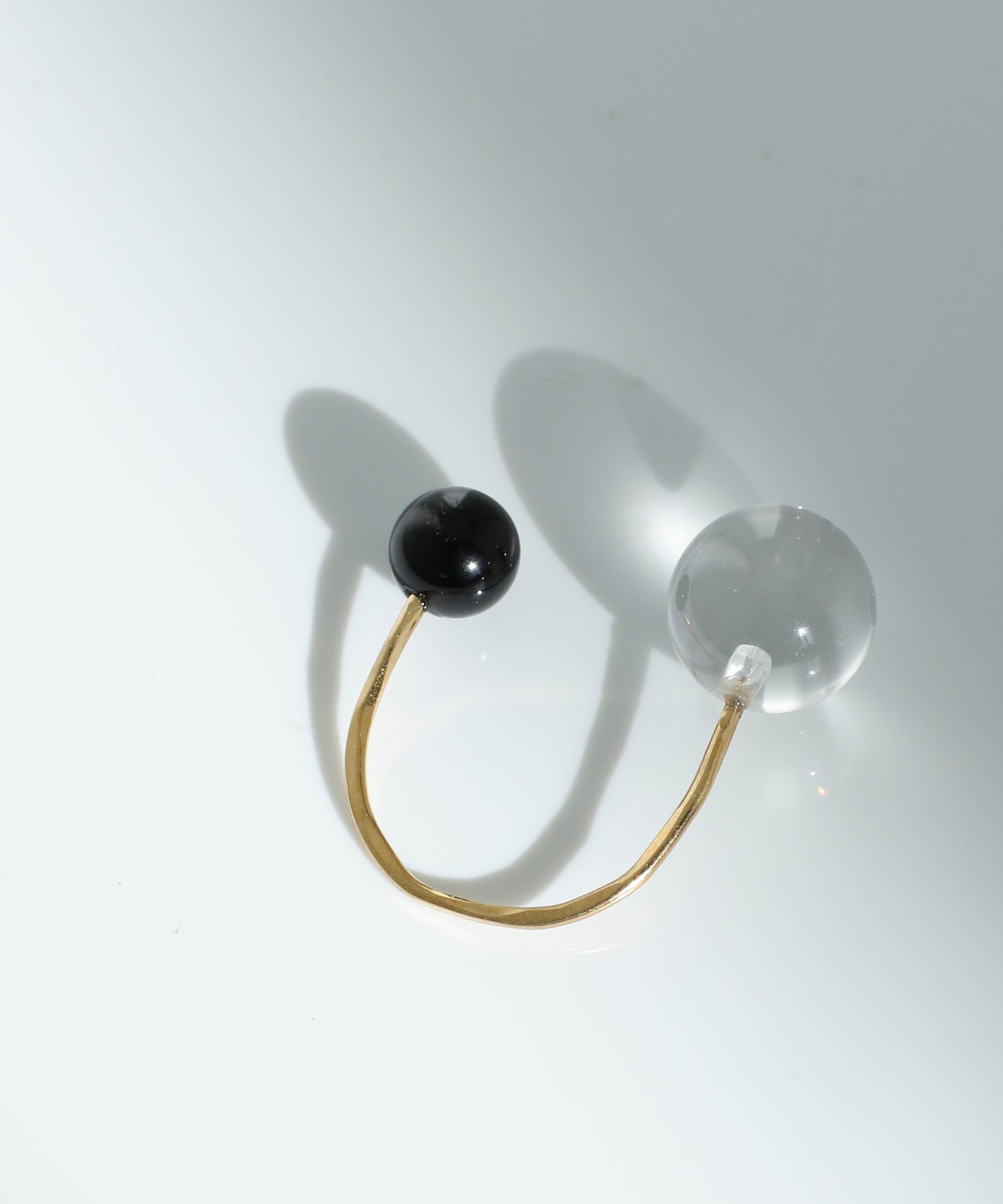 【Stainless Seel IP】Onyx × Crystal Fork Ring