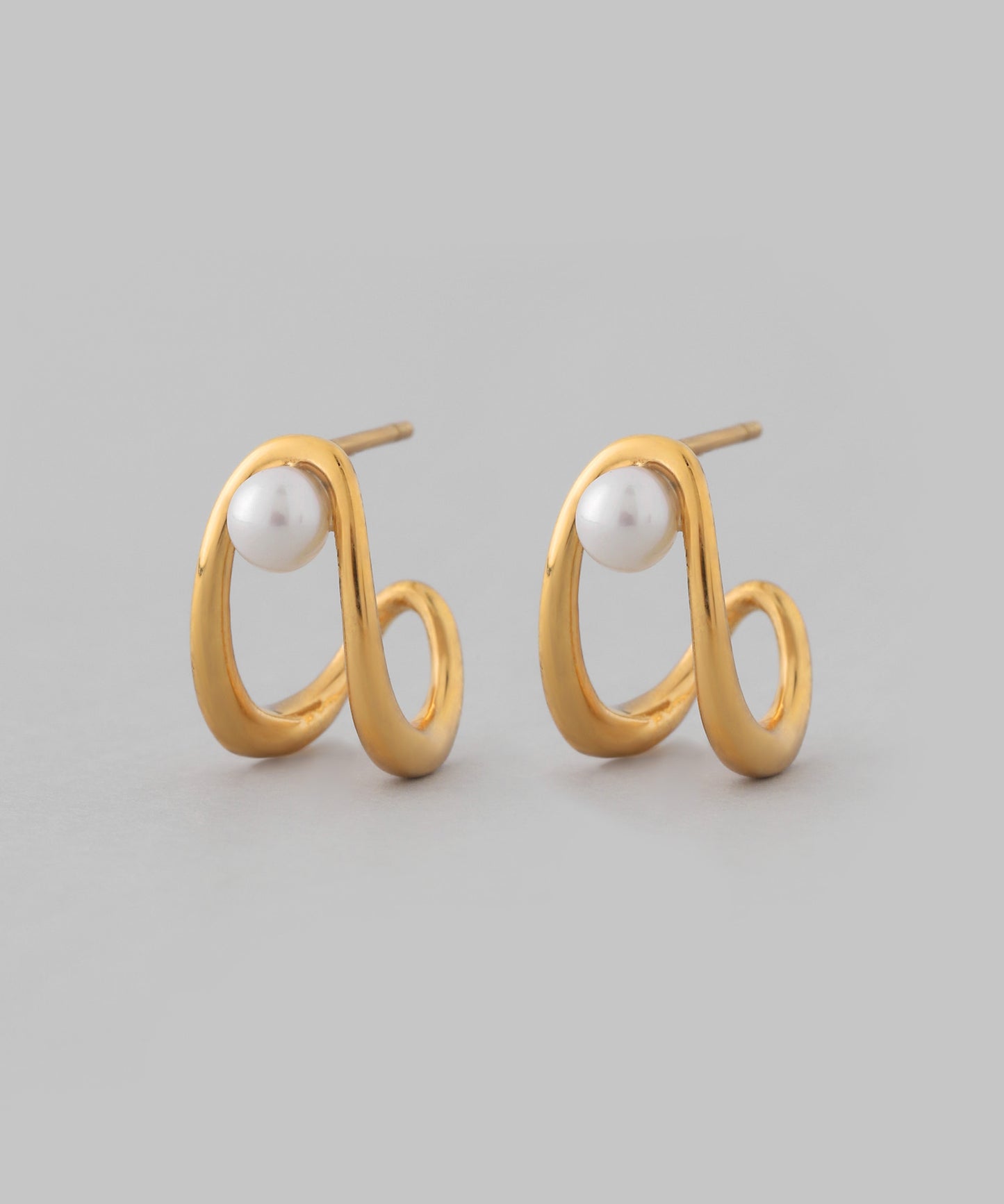 【Stainless Steel IP】Pearl & Metal Line Hoop Earrings