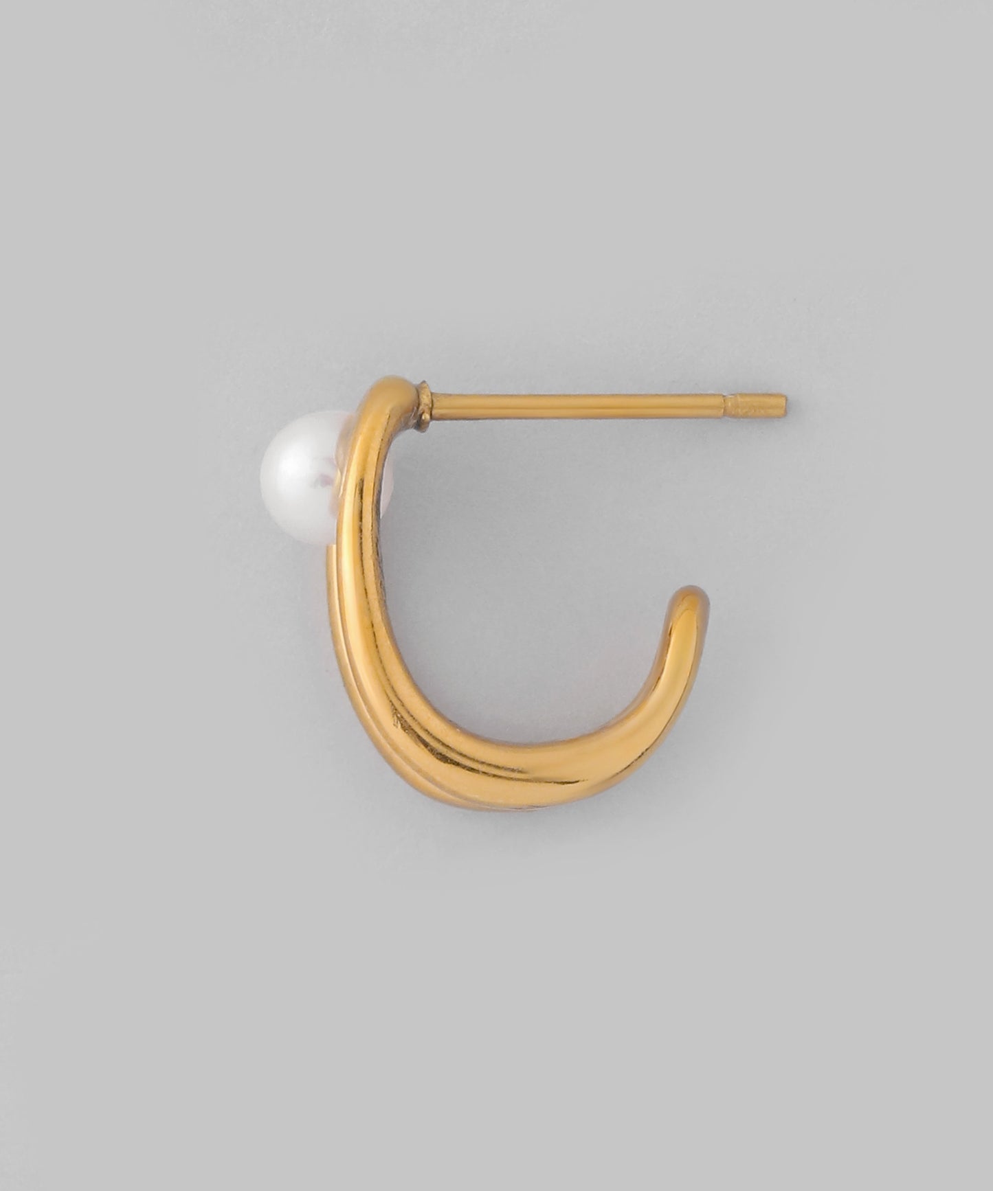 【Stainless Steel IP】Pearl & Metal Line Hoop Earrings