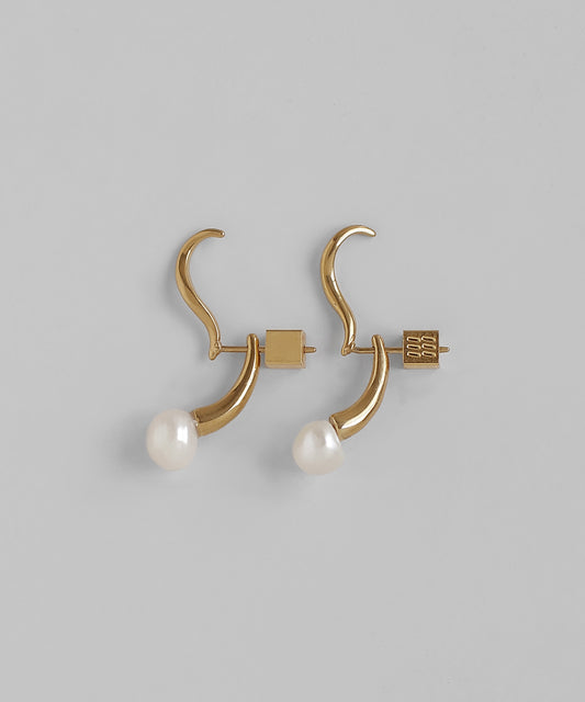 2-Way Freshwater Pearl Earrings [Stainless Steel]