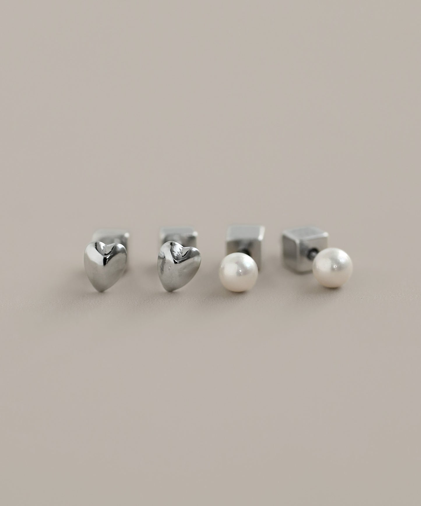 Heart & Pearl Earrings [Set of 2 Pairs] [Surgical Stainless Steel]