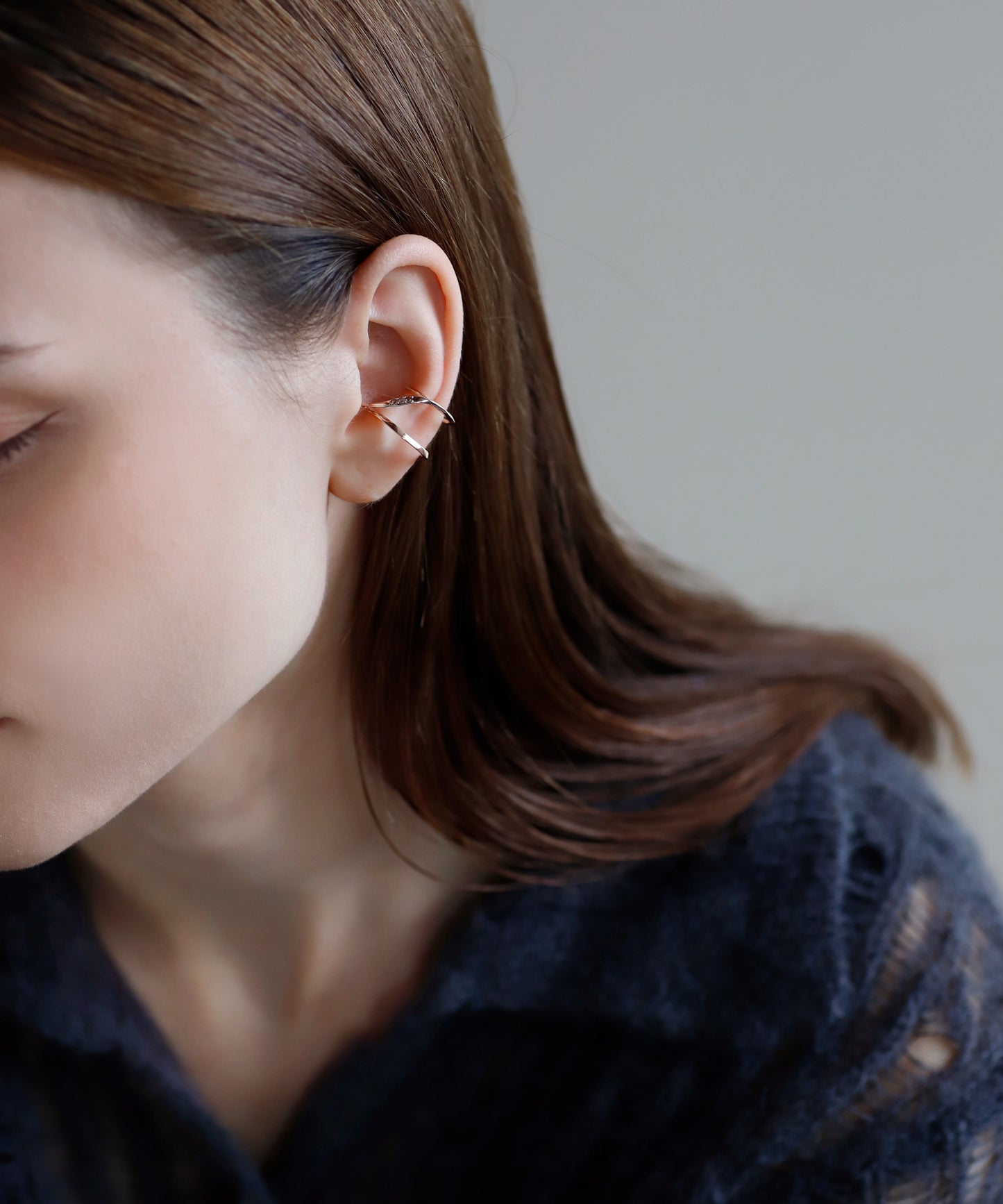 【Limited Qty with a Gift Box】 Double Line Bijou Ear Cuff