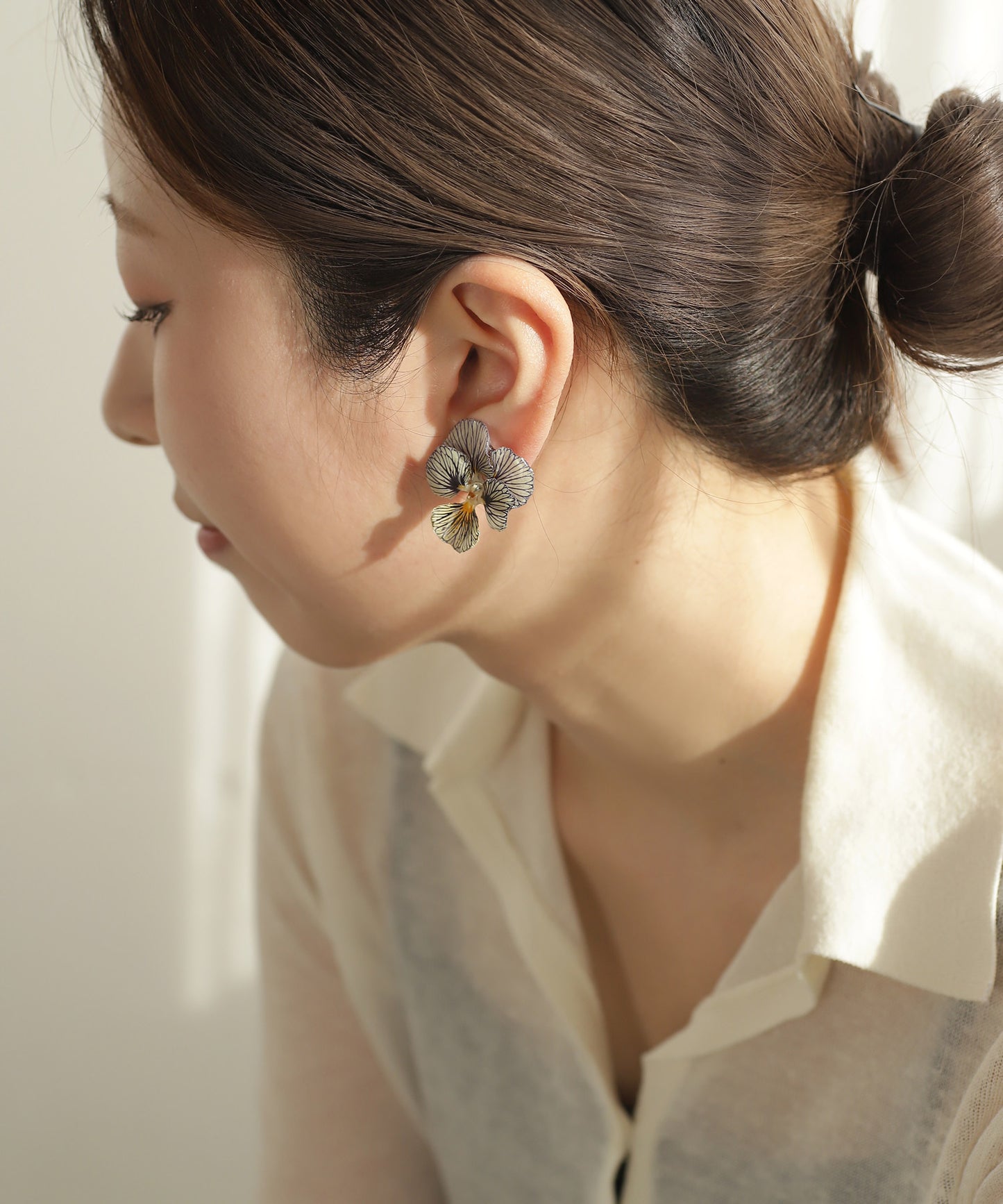 Flower Earrings [Viola (Tiger Eye)]