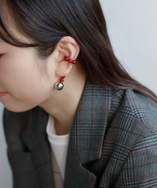 【Eligible for Novelty】Stone × Metal Sphere Ear Cuff