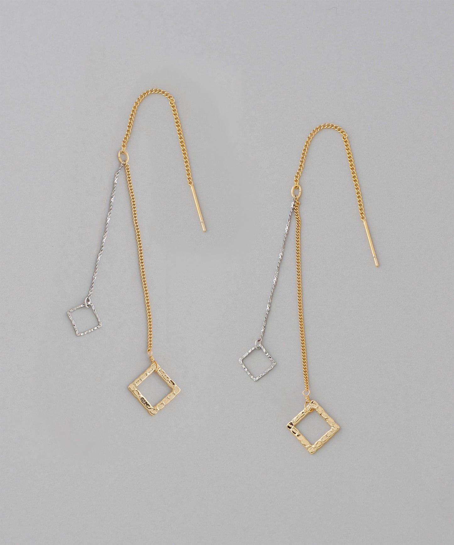 【Online Store Limited】Bicolor Square Long Earrings