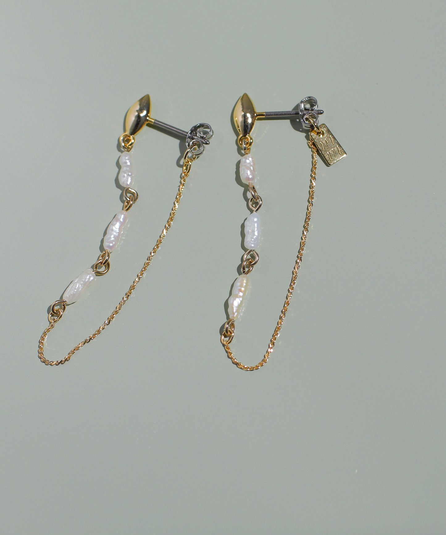 Pearl × Chain Back Catch Earrings [B][Sheerchic]
