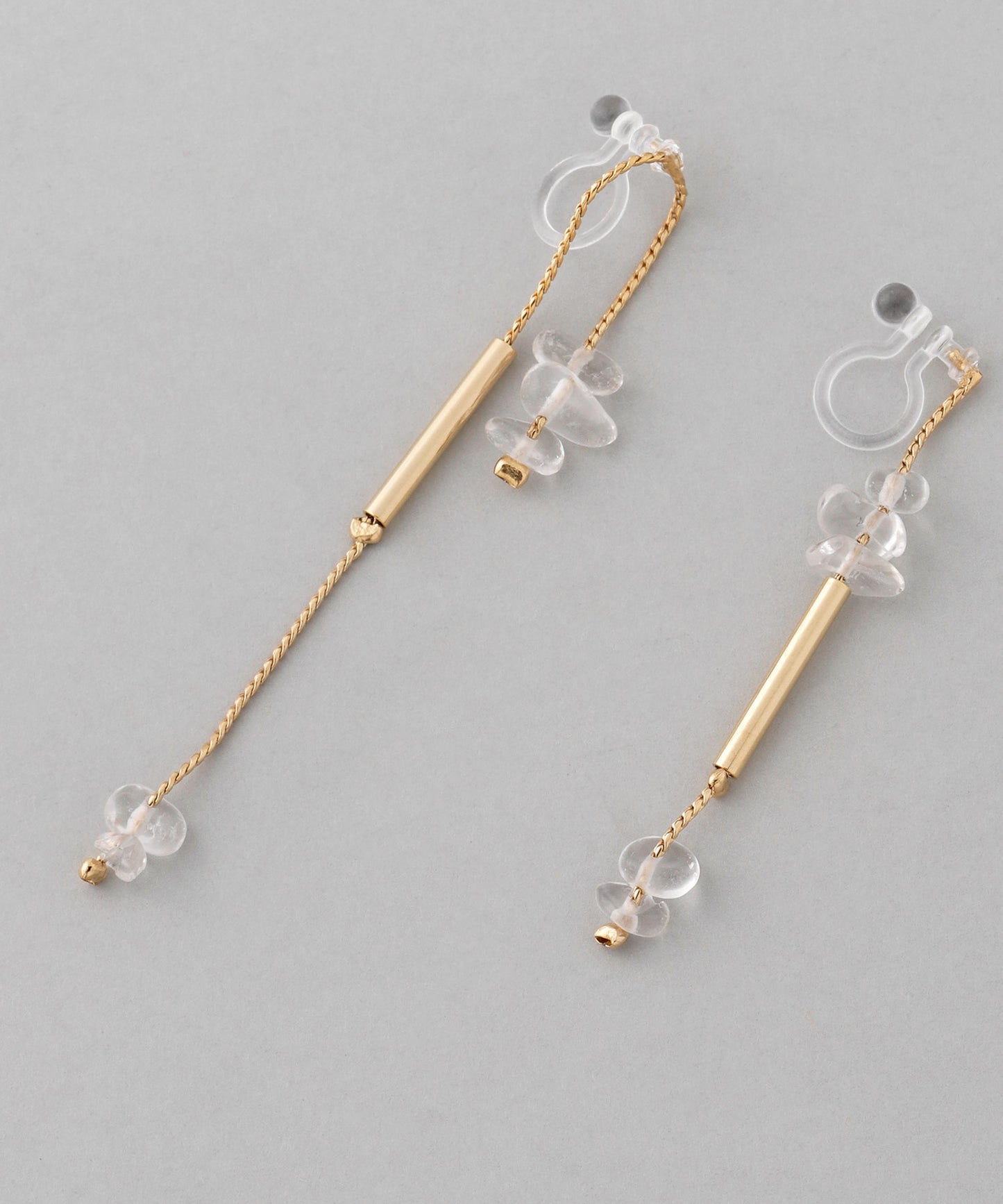 Asymmetrical Gemstone Clip On Earrings [Sheerchic]