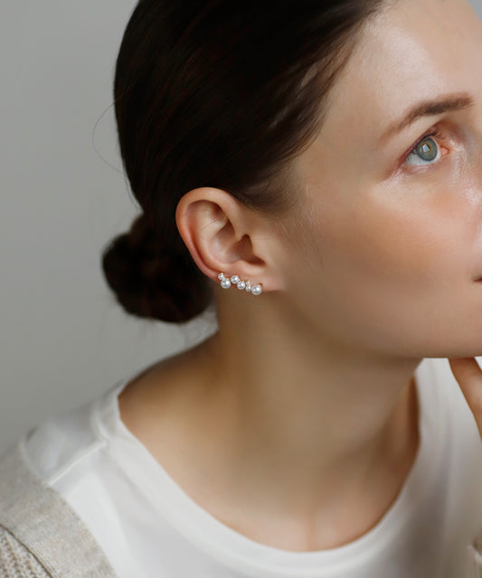Pearl Asymmetrical Line Earrings [Sheerchic]