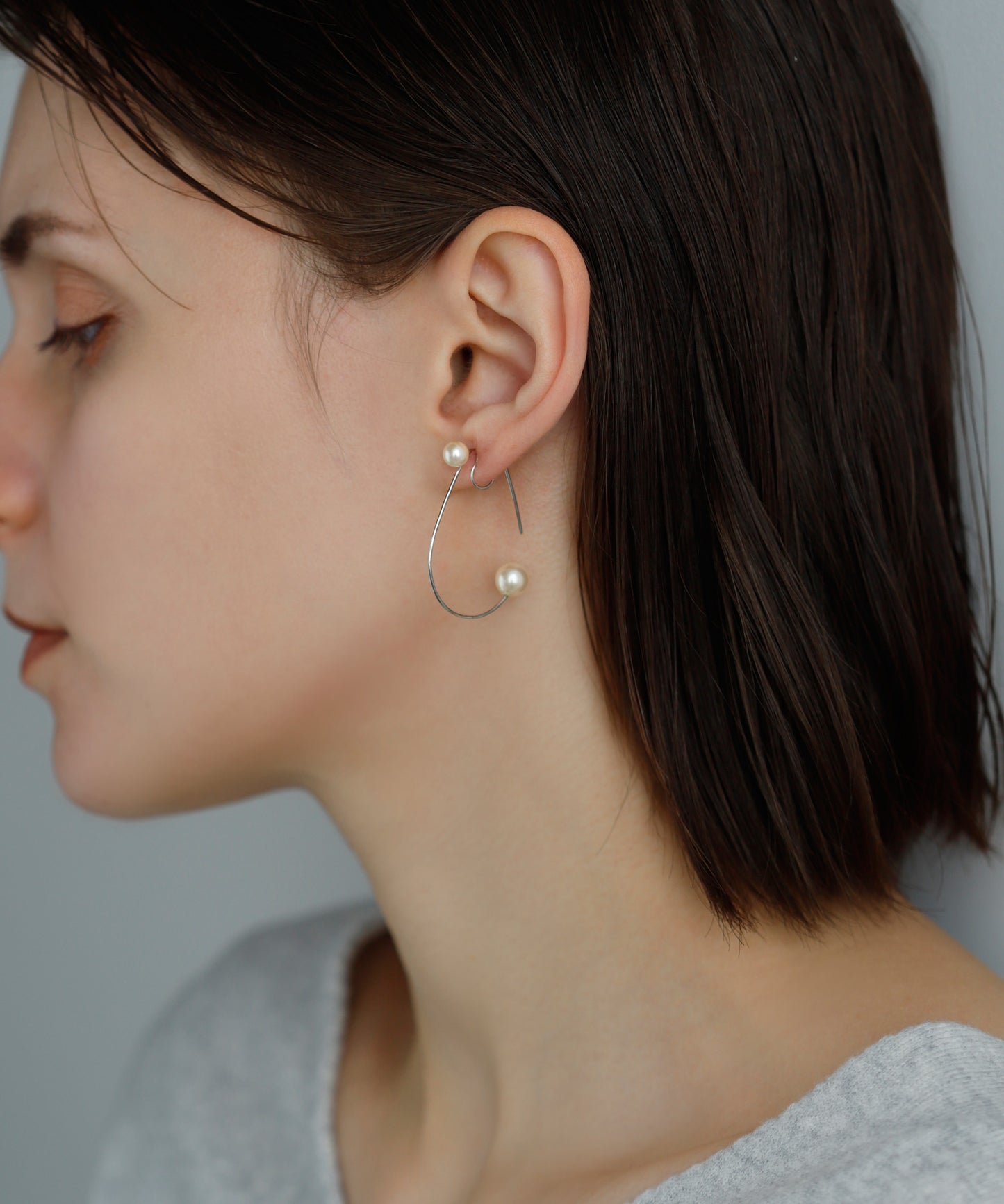 Double Pearl Drop Line Clip On Earrings [Sheerchic]