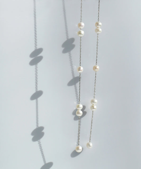 Pearl & Chain Long Earrings[Basic]