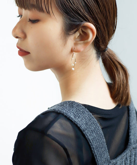 [14KGF] Pearl × Line Earrings [Basic]