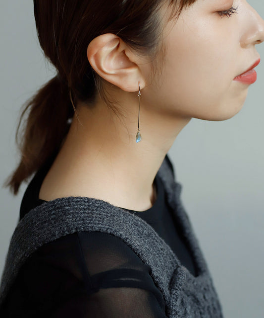 [14KGF] Gemstone × Bar Earrings [Basic]