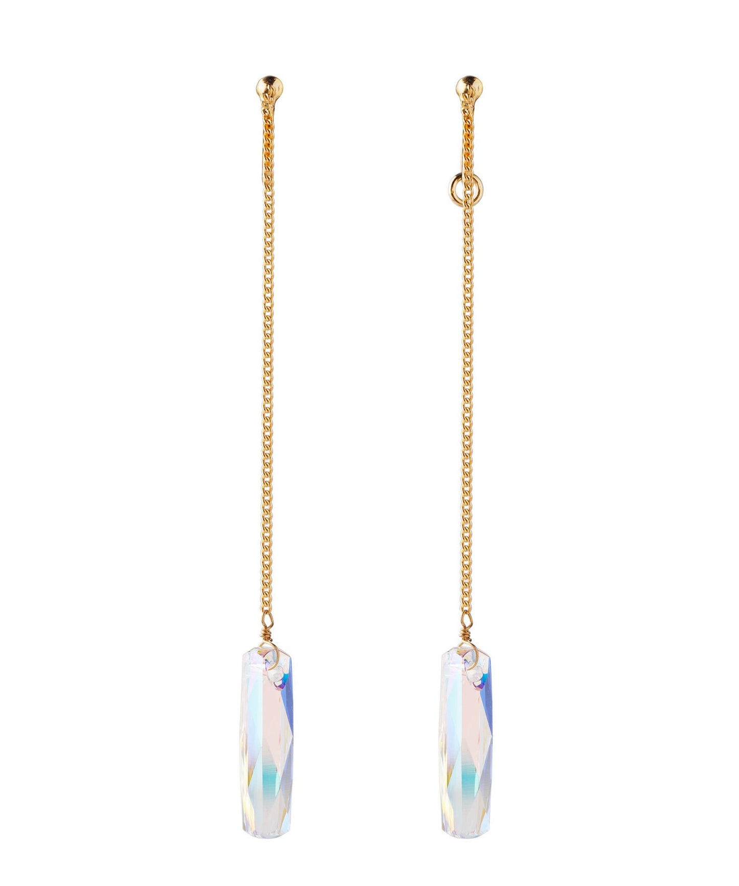 Crystal glass Long Clip On Earrings[B][Sheerchic]