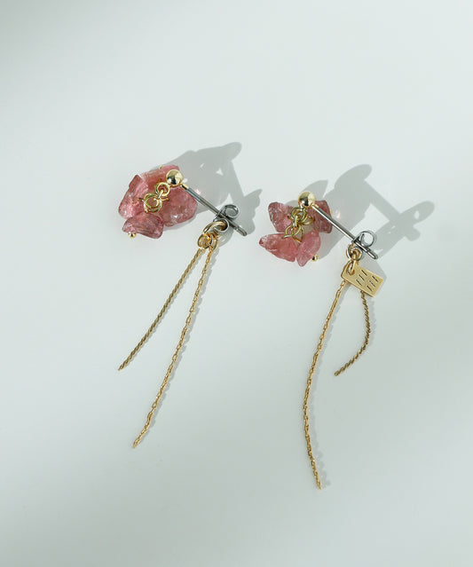 Gemstone × Chain Back Catch Earrings [Sheerchic]