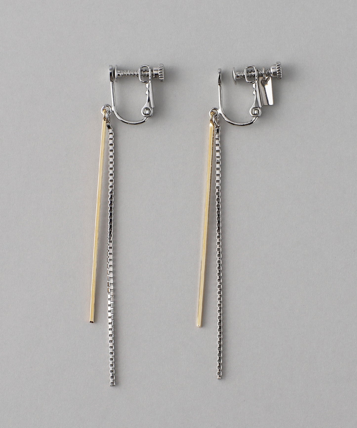 Bar × Chain Long Clip On Earrings [Sheerchic]