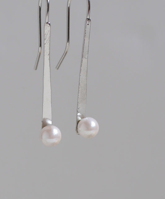 Pearl Long Plate Earrings