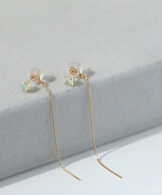 Gemstone × Chain Back Catch Earrings [10K][Basic]
