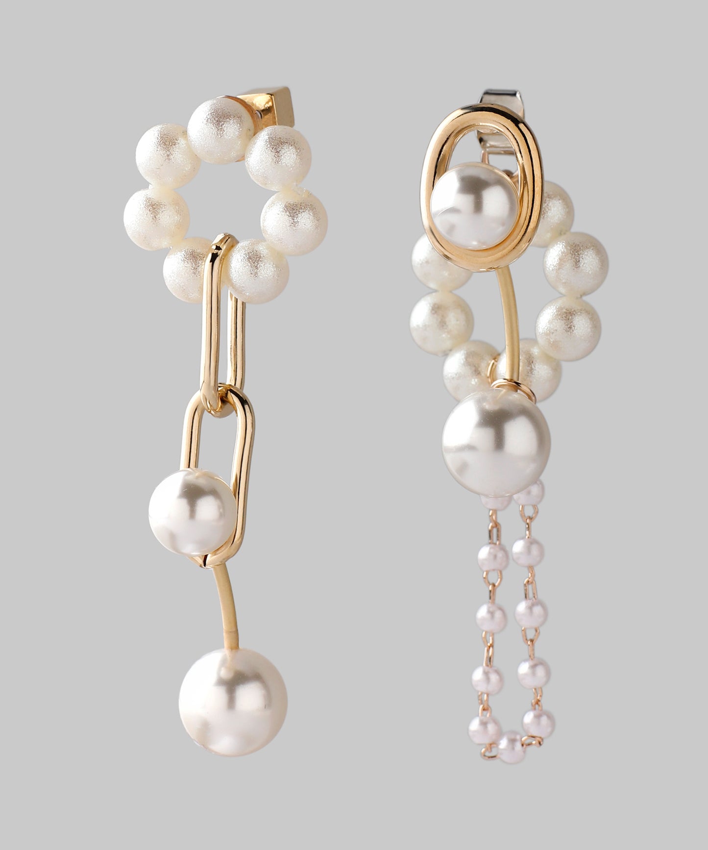 Metal × Pearl Asymmetry Earrings[Ownideal]